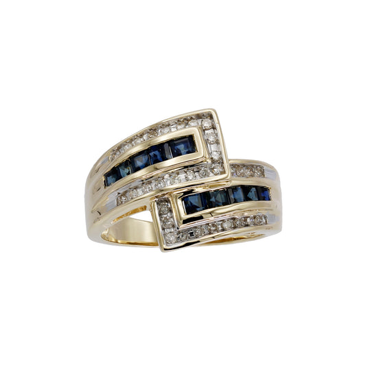 14k Yellow Gold Princess-Cut Sapphire & Diamond Ring