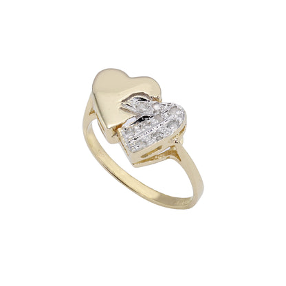 14k Yellow Gold Diamond Double Heart Ring