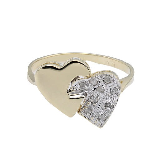 14k Yellow Gold Diamond Double Heart Ring