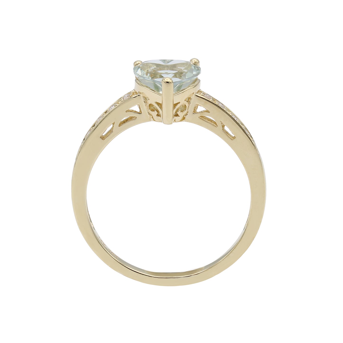 14k Yellow Gold Light Blue Topaz & Diamond Heart Ring