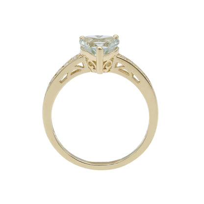 14k Yellow Gold Light Blue Topaz & Diamond Heart Ring