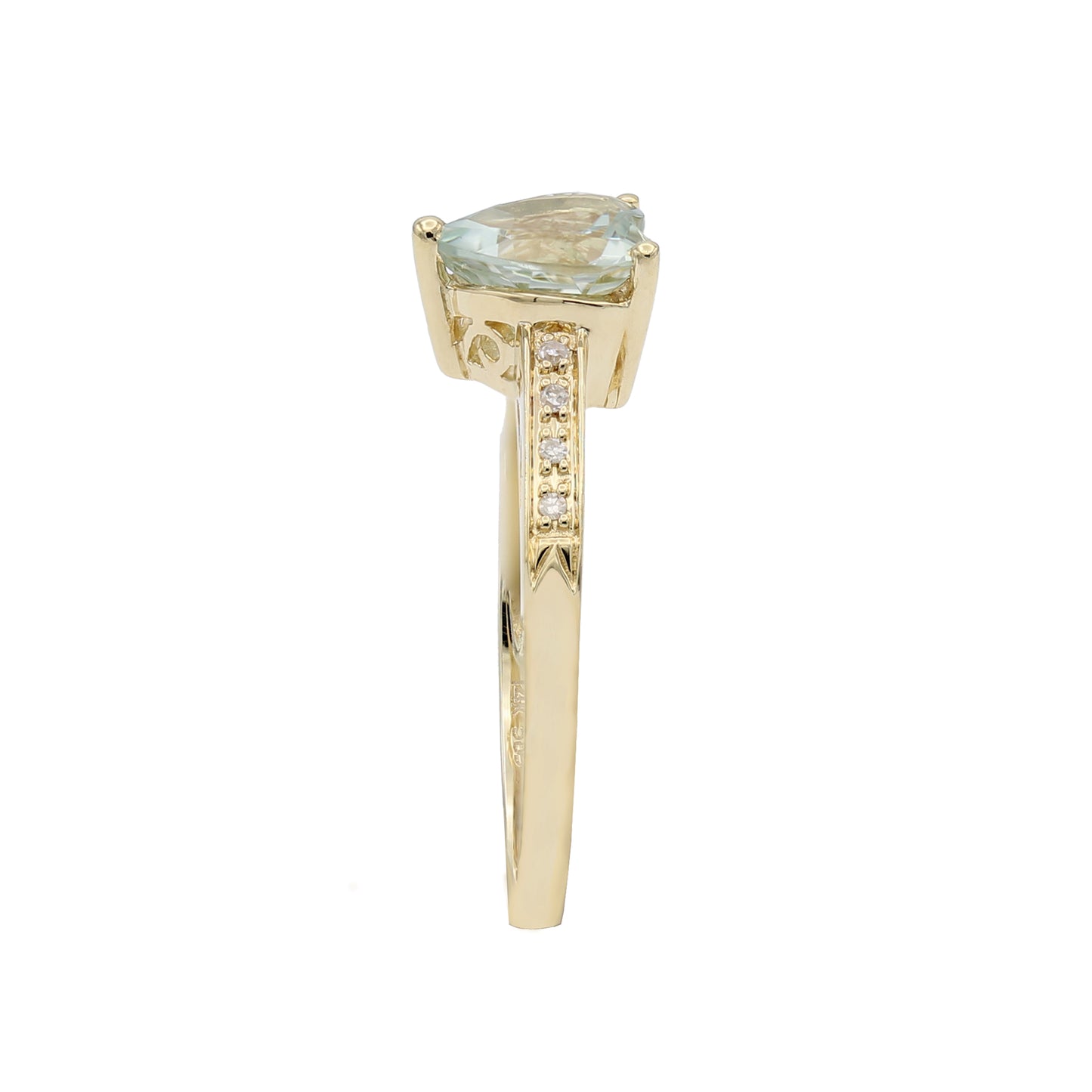 14k Yellow Gold Light Blue Topaz & Diamond Heart Ring