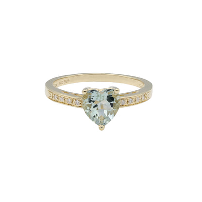 14k Yellow Gold Light Blue Topaz & Diamond Heart Ring