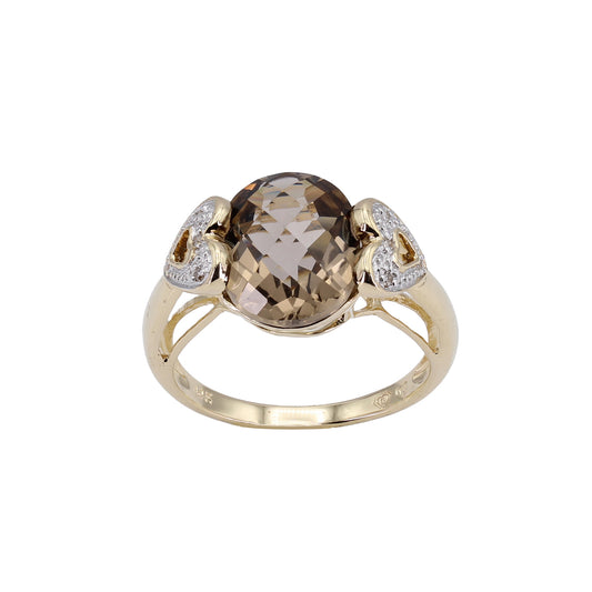 14k Yellow Gold Smoky Topaz & Diamond Heart Ring