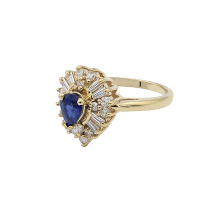 14k Yellow Gold Diamond & Pear Shape Sapphire Cocktail Style Ring - 0.50ct TDW