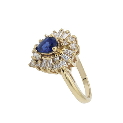 14k Yellow Gold Diamond & Pear Shape Sapphire Cocktail Style Ring - 0.50ct TDW