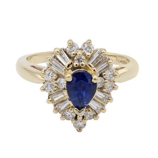 14k Yellow Gold Diamond & Pear Shape Sapphire Cocktail Style Ring - 0.50ct TDW