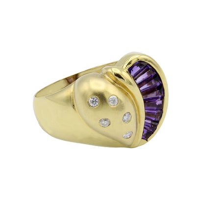 18k Yellow Gold Diamond & Amethyst Heart Shaped Ring - 0.10ct TDW