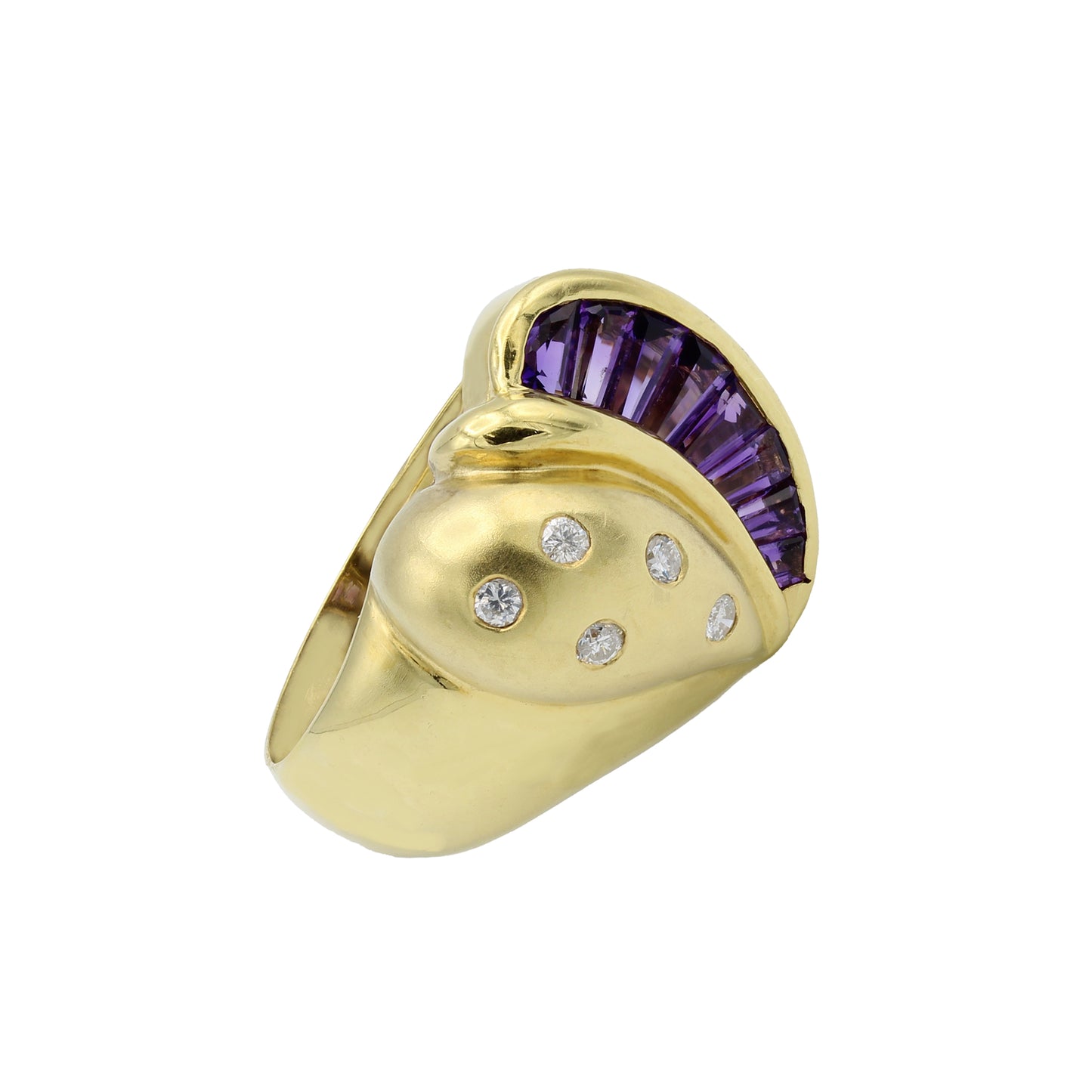 18k Yellow Gold Diamond & Amethyst Heart Shaped Ring - 0.10ct TDW