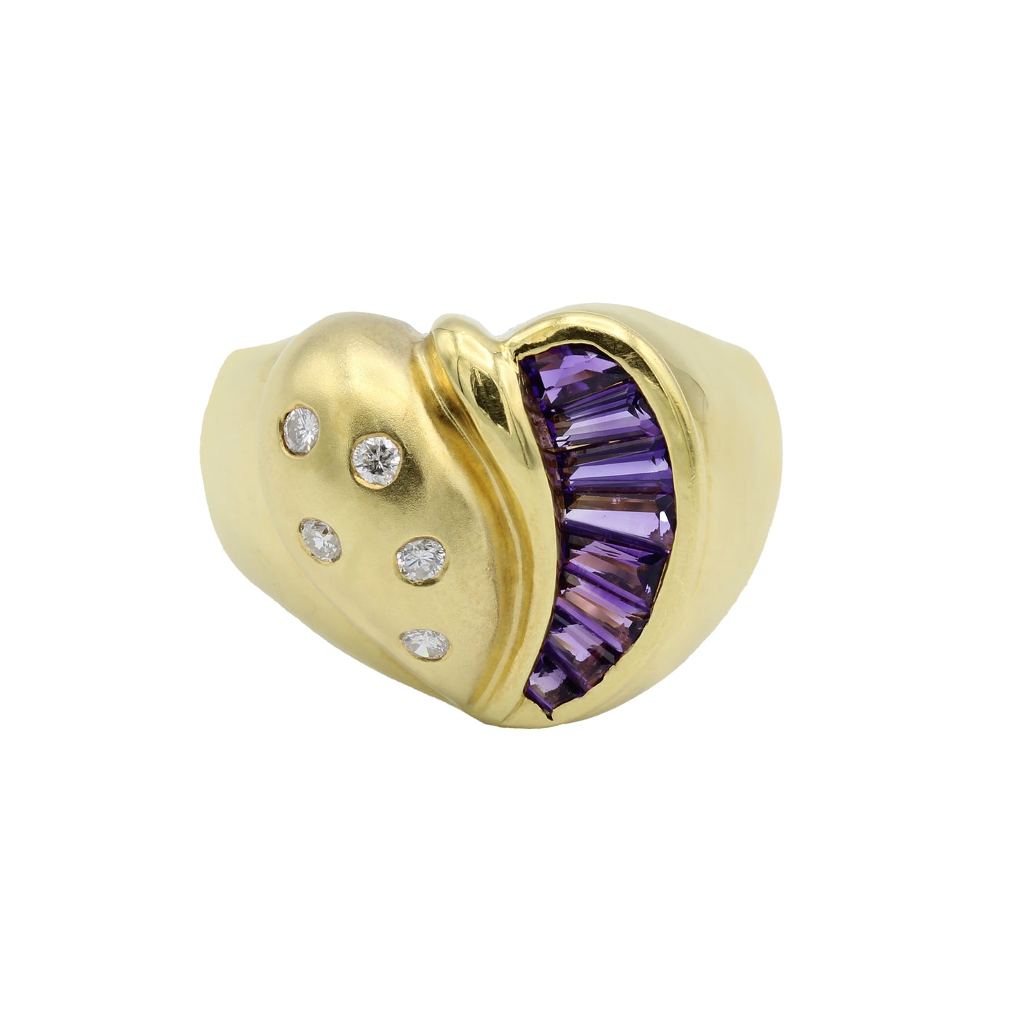 18k Yellow Gold Diamond & Amethyst Heart Shaped Ring - 0.10ct TDW