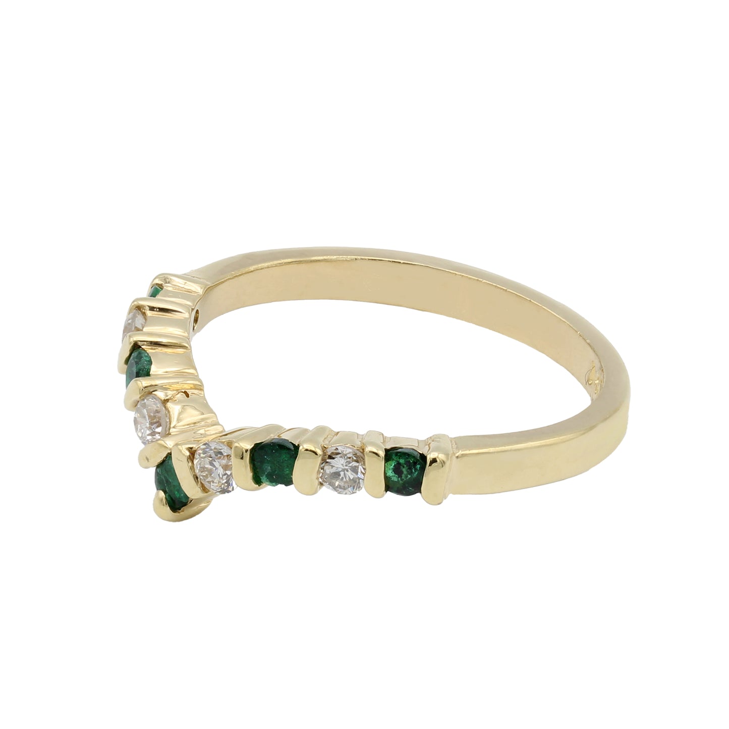 14k Yellow Gold Diamond & Emerald V Shape Band Style Ring - 0.12ct TDW