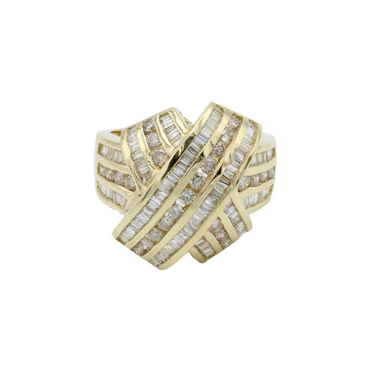 14k Yellow Gold Diamond Criss-Cross  Ring - 1.00ct TDW