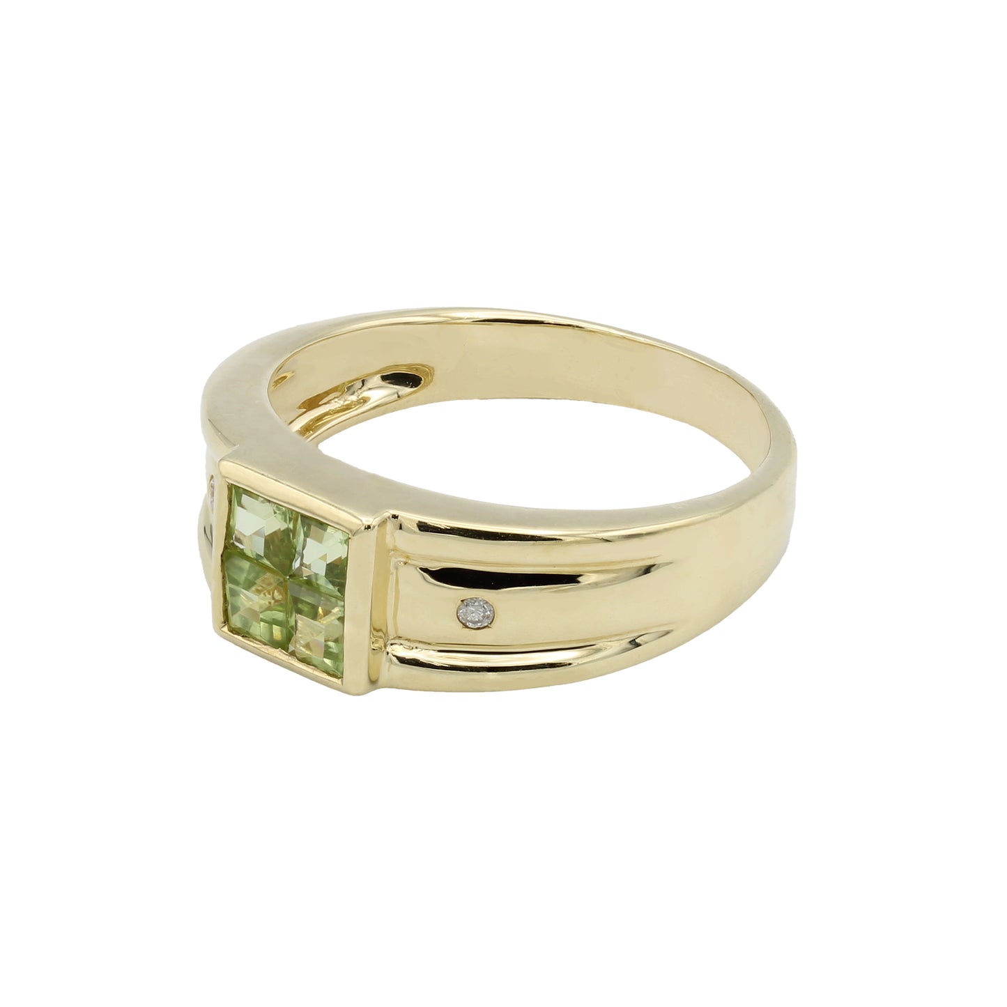 14k Yellow Gold Diamond & Princess-Cut Peridot Stones Ring - 0.02ct TDW