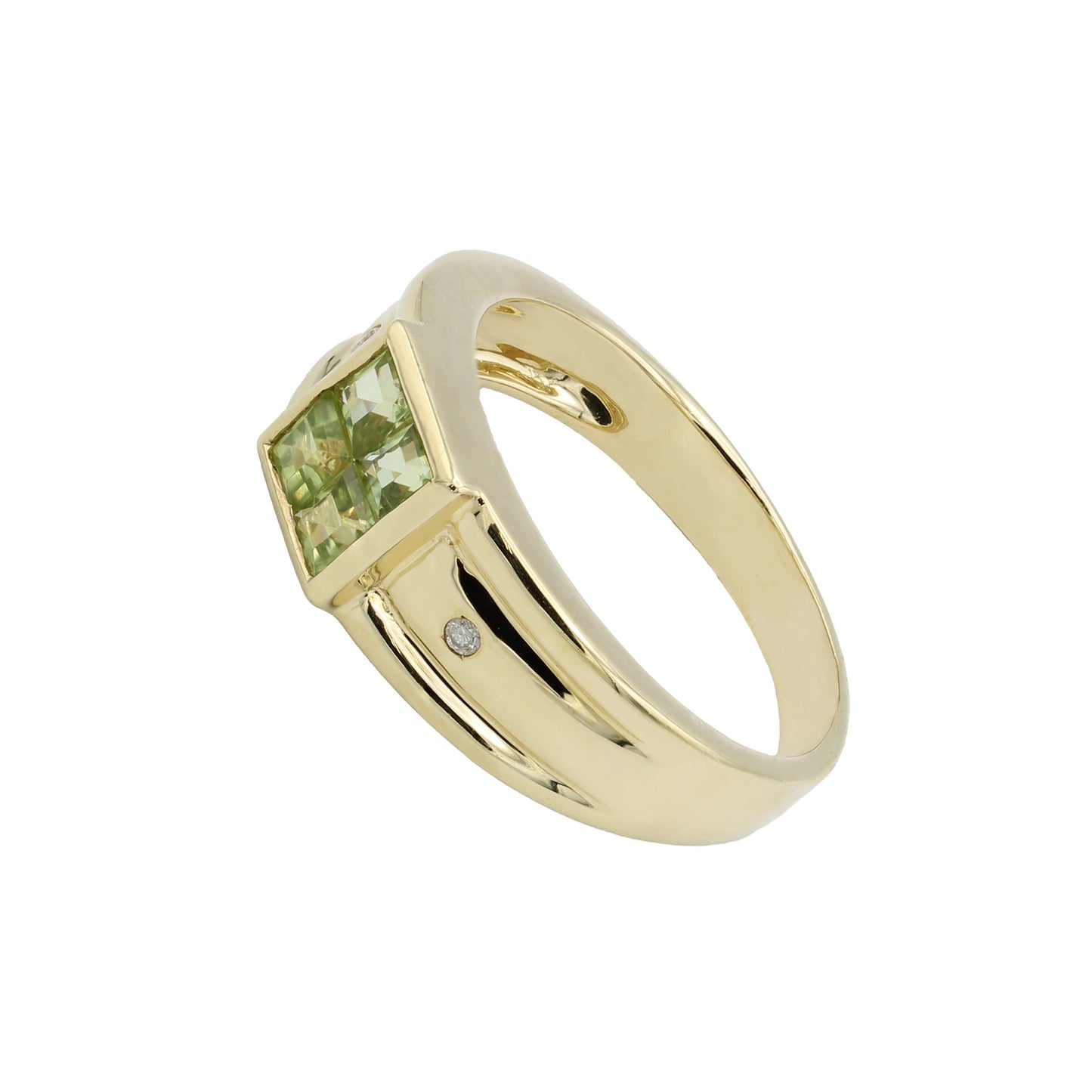 14k Yellow Gold Diamond & Princess-Cut Peridot Stones Ring - 0.02ct TDW