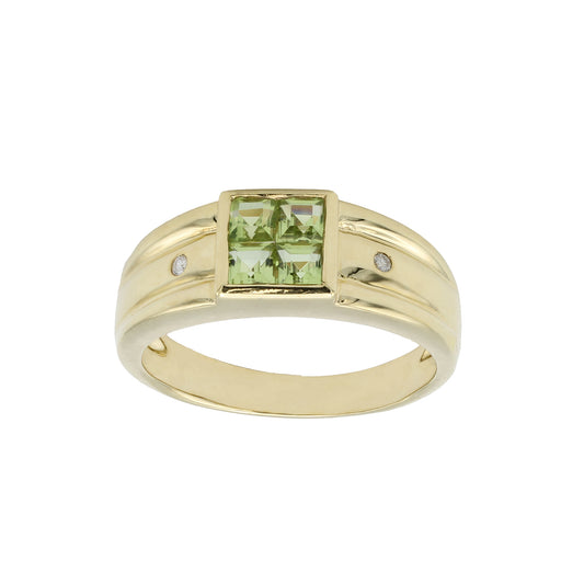 14k Yellow Gold Diamond & Princess-Cut Peridot Stones Ring - 0.02ct TDW