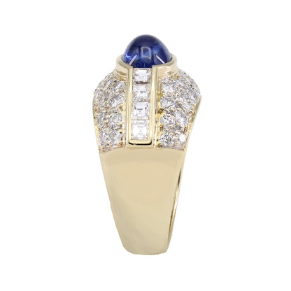 18k Yellow Gold Diamond & Cabochon Sapphire Cocktail Style Ring - 1.54ct TDW