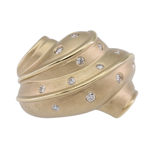 14k Yellow Gold Brushed Dome w/ Burnished Diamond  Ring - 0.26ct TDW