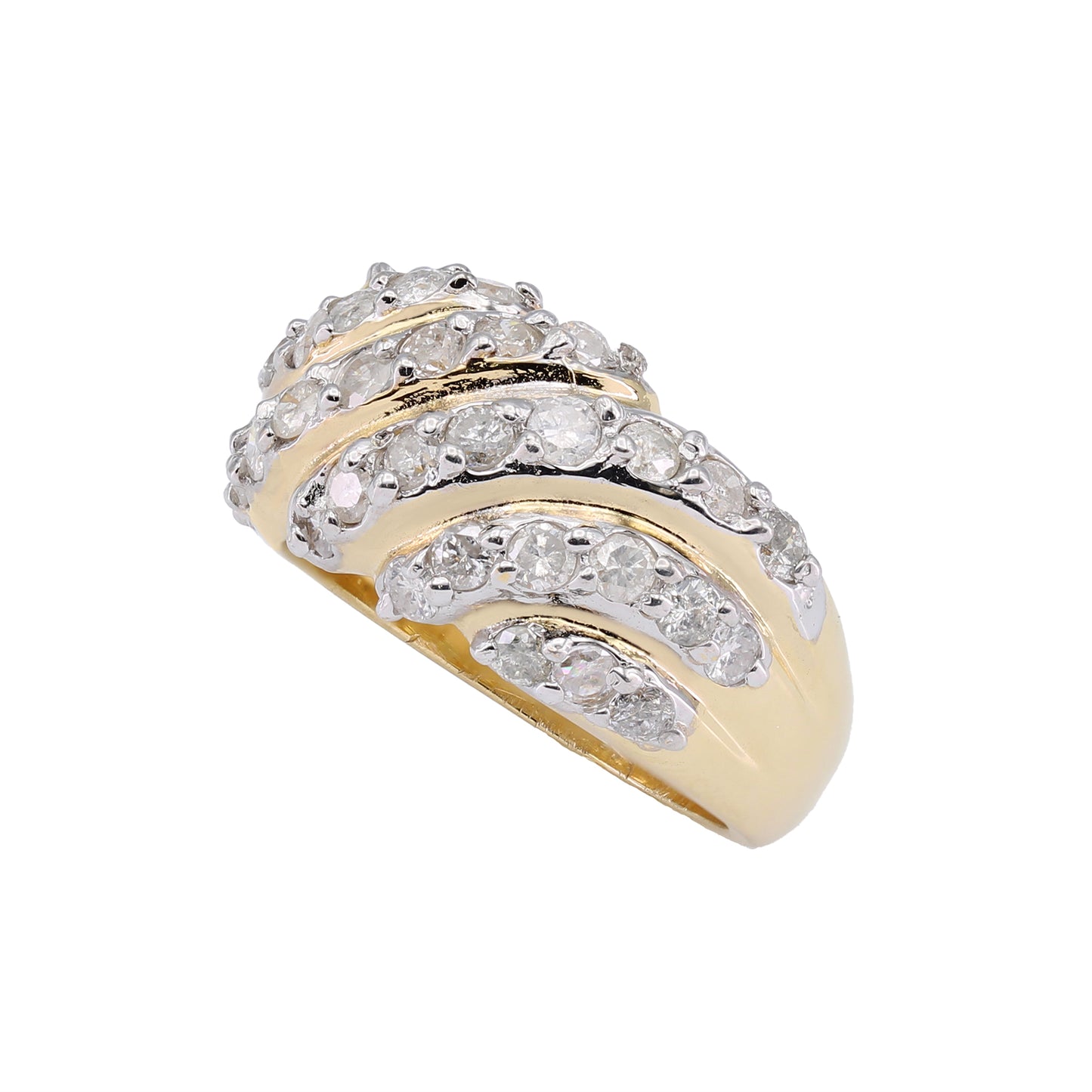 14k Yellow Gold Wavy Dome Diamond  Ring - 0.66ct TDW