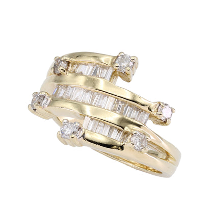 14k Yellow Gold Diamond 3-Row Band Style Ring - 1.00ct TDW