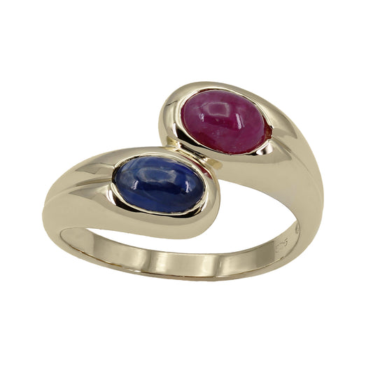 14k Yellow Gold Cabochon Ruby & Sapphire Ring