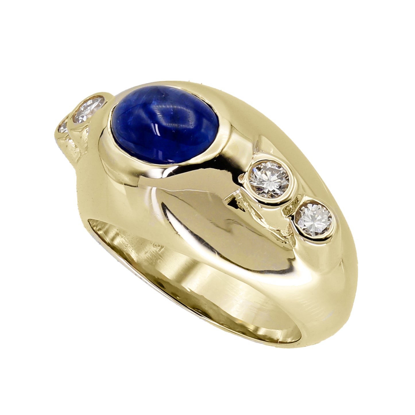 14k Yellow Gold Diamond & Cabochon Sapphire Ring - 0.50ct TDW