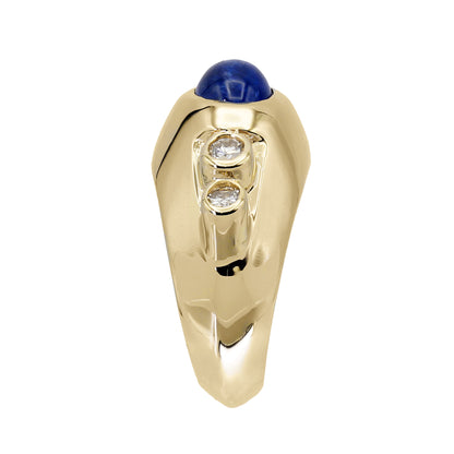 14k Yellow Gold Diamond & Cabochon Sapphire Ring - 0.50ct TDW