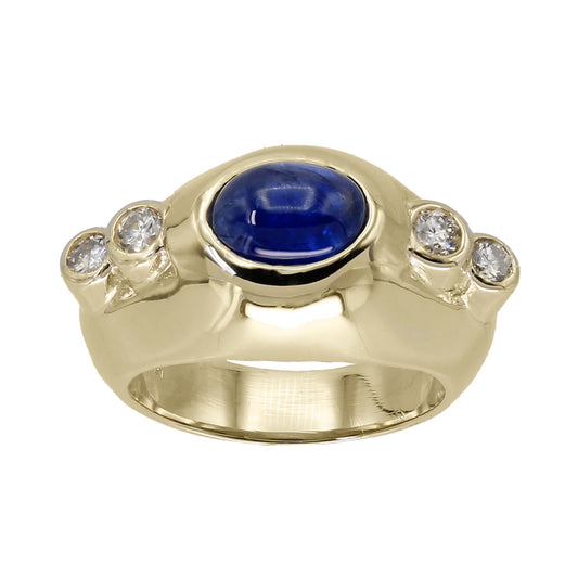 14k Yellow Gold Diamond & Cabochon Sapphire Ring - 0.50ct TDW