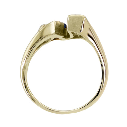 14k Yellow Gold Polished & Brushed Diamond & Trillion-Cut Sapphire Ring - 0.20ct TDW