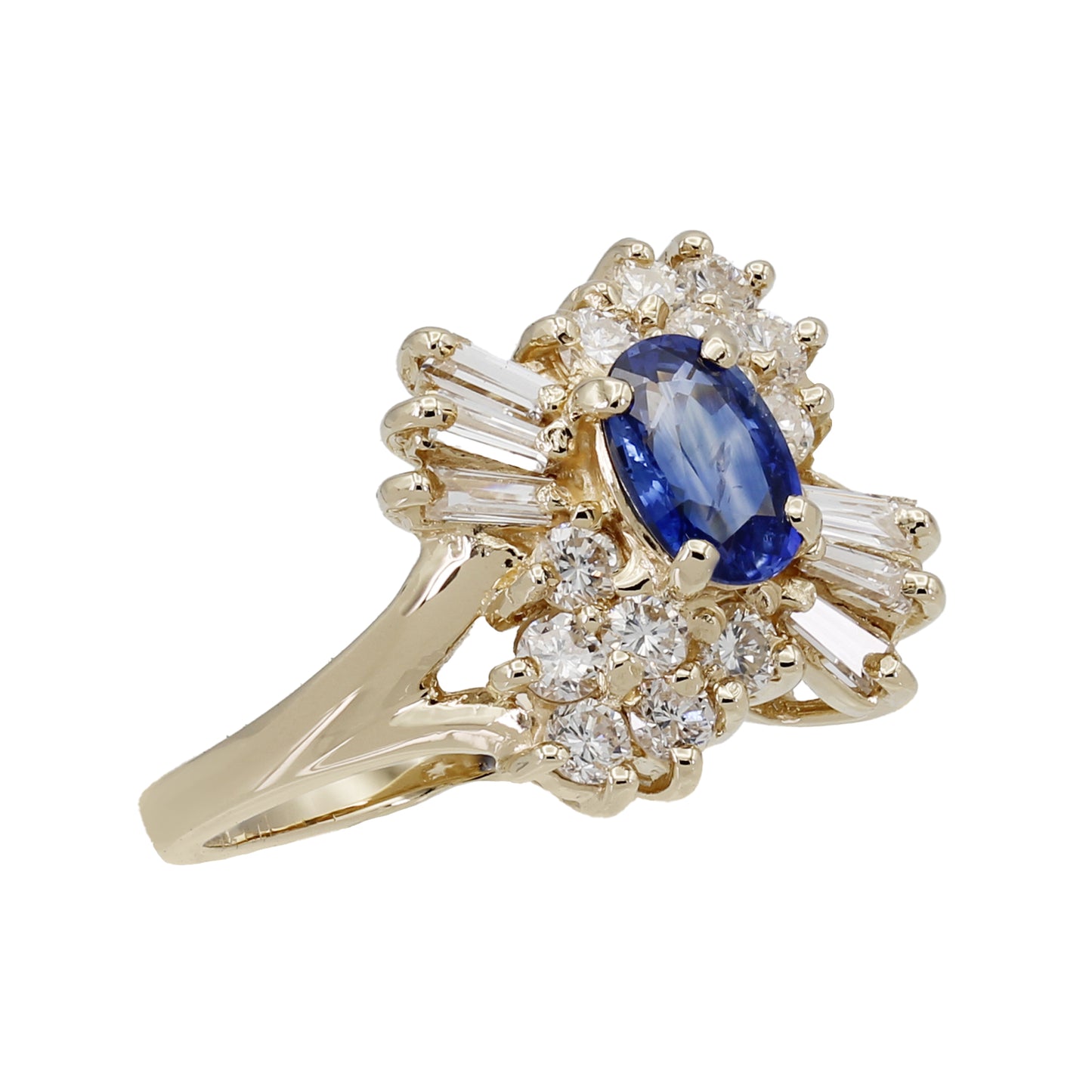 14k Yellow Gold Diamond & Sapphire Cocktail Style Ring - 0.48ct TDW