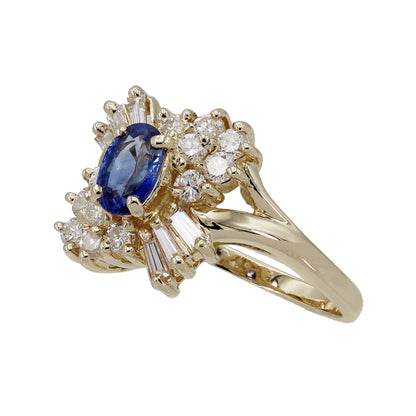 14k Yellow Gold Diamond & Sapphire Cocktail Style Ring - 0.48ct TDW