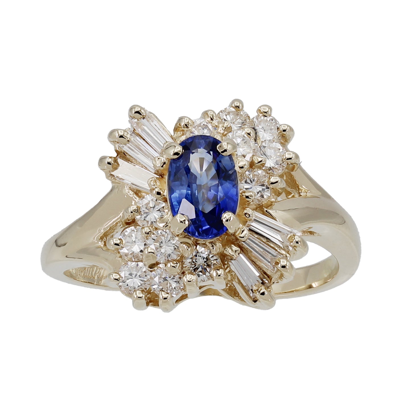 14k Yellow Gold Diamond & Sapphire Cocktail Style Ring - 0.48ct TDW