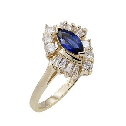 14k Yellow Gold Diamond & Marquise Sapphire Cocktail Style Ring - 0.48ct TDW