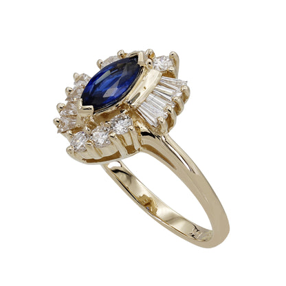 14k Yellow Gold Diamond & Marquise Sapphire Cocktail Style Ring - 0.48ct TDW