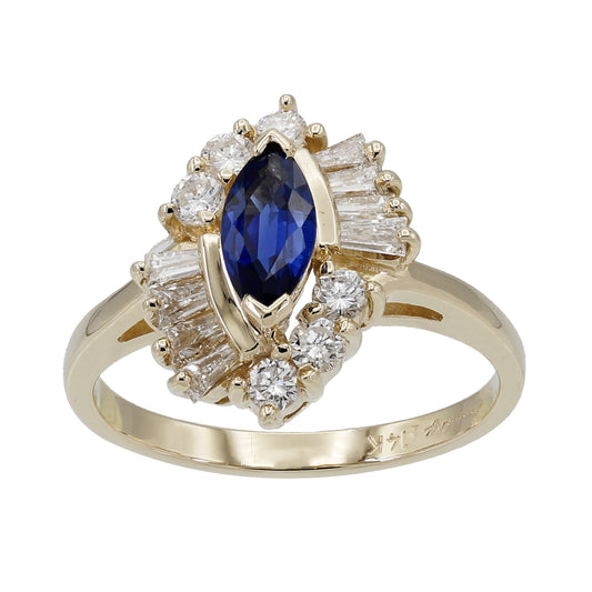 14k Yellow Gold Diamond & Marquise Sapphire Cocktail Style Ring - 0.48ct TDW