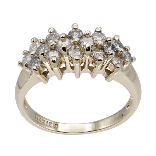 14k Yellow Gold 3-Row Diamond Cluster Wedding Band Ring - 0.64ct TDW