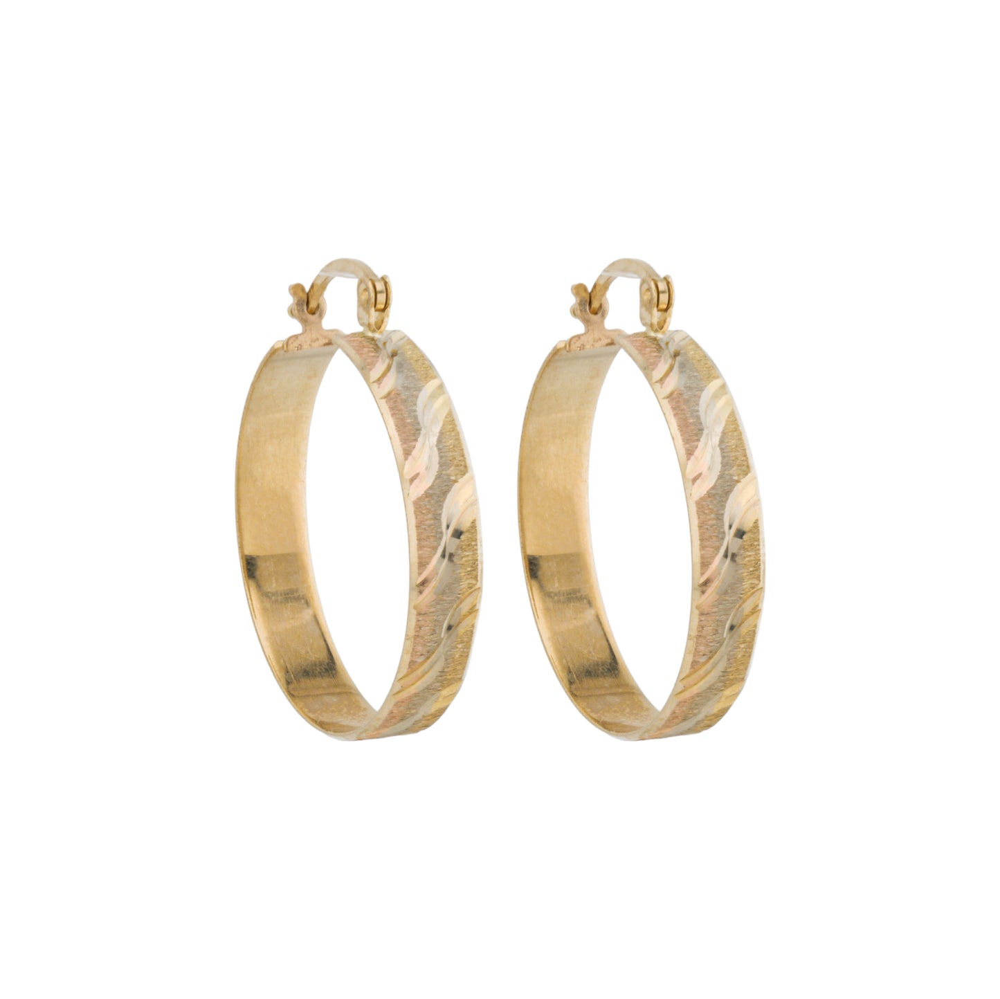 14k Tri-Color Textured Diamond-Cut Hoop Earrings - 26.5 mm