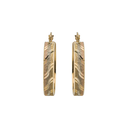 14k Tri-Color Textured Diamond-Cut Hoop Earrings - 26.5 mm