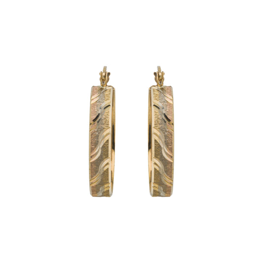 14k Tri-Color Textured Diamond-Cut Hoop Earrings - 26.5 mm