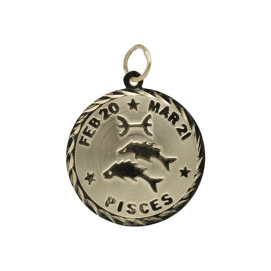 14k Yellow Gold Pisces Zodiac Disc Charm - Feb 20 - Mar 21