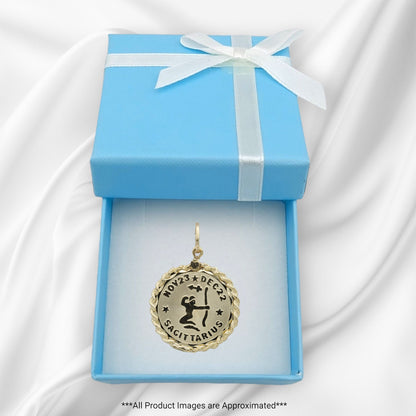 14k Yellow Gold Sagittarius Zodiac Rope Frame Disc Charm - Nov 22 - Dec 21