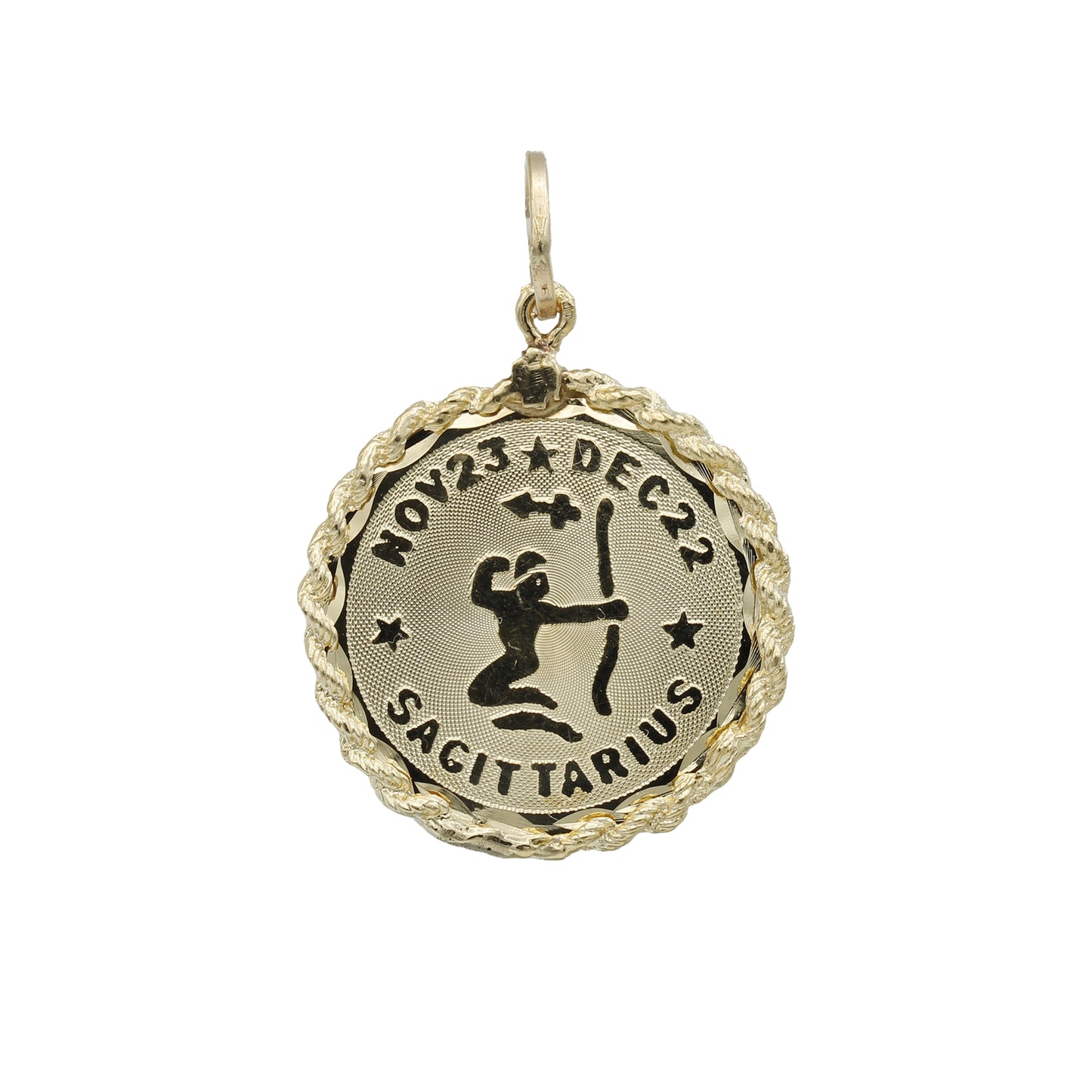 14k Yellow Gold Sagittarius Zodiac Rope Frame Disc Charm - Nov 22 - Dec 21