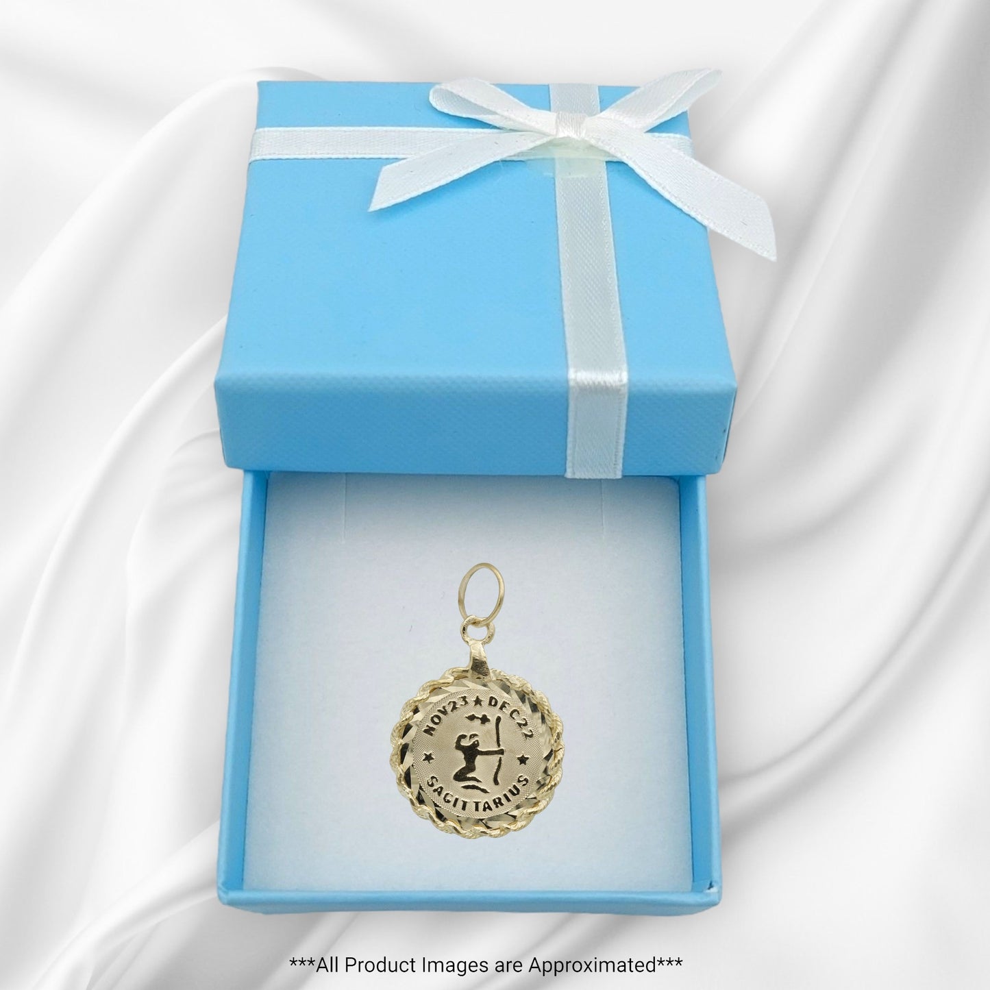 14k Yellow Gold Sagittarius Zodiac Rope Frame Disc Charm - Nov 22 - Dec 21