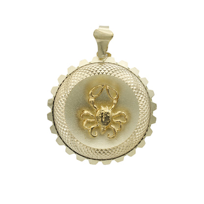 14k Yellow Gold Cancer Zodiac Sunflower Frame Disc Charm - June 22 - July 22