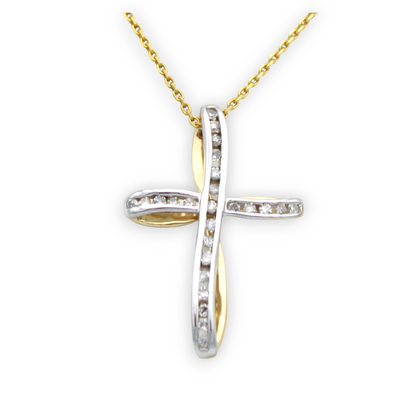 14k Two-Tone Diamond Cross Pendant