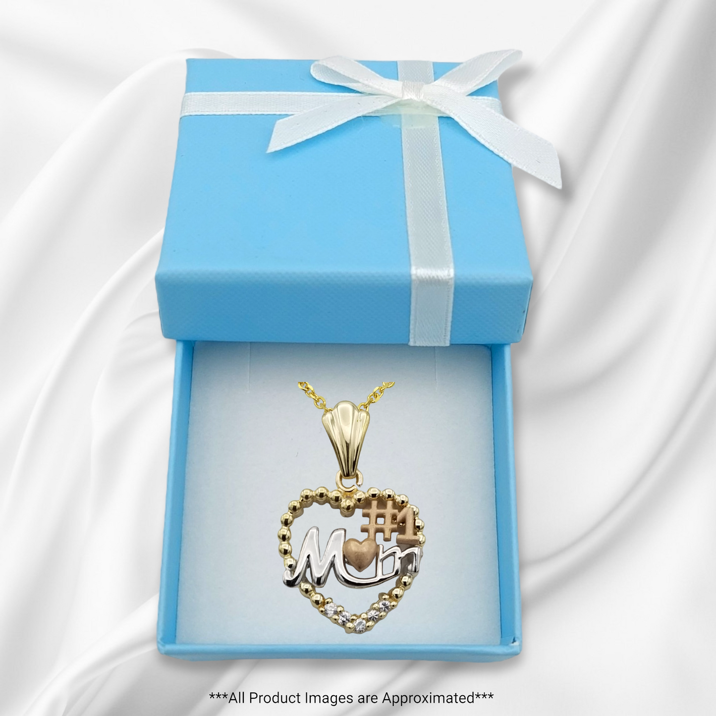 14k Tri-Color CZ Mom Heart Charm