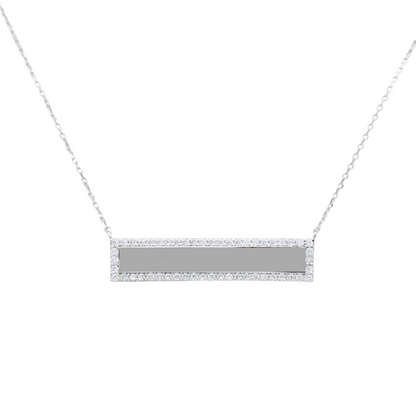 14k White CZ Bar Pendant