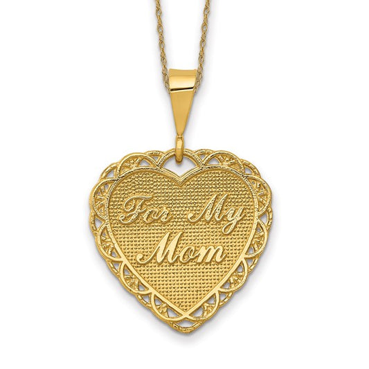 14k For My Mom Reversible Heart Charm