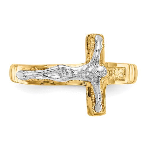 14k Two-Tone Diamond-Cut Crucifix Ring