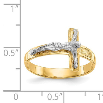 14k Two-Tone Diamond-Cut Crucifix Ring