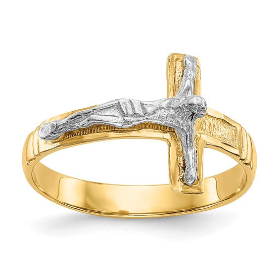 14k Two-Tone Diamond-Cut Crucifix Ring